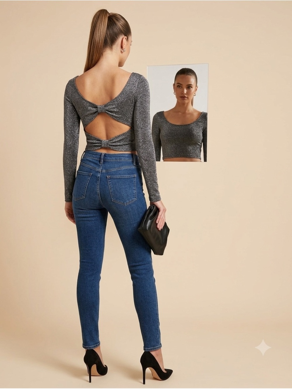 silence + noise Black Metallic Knit Top